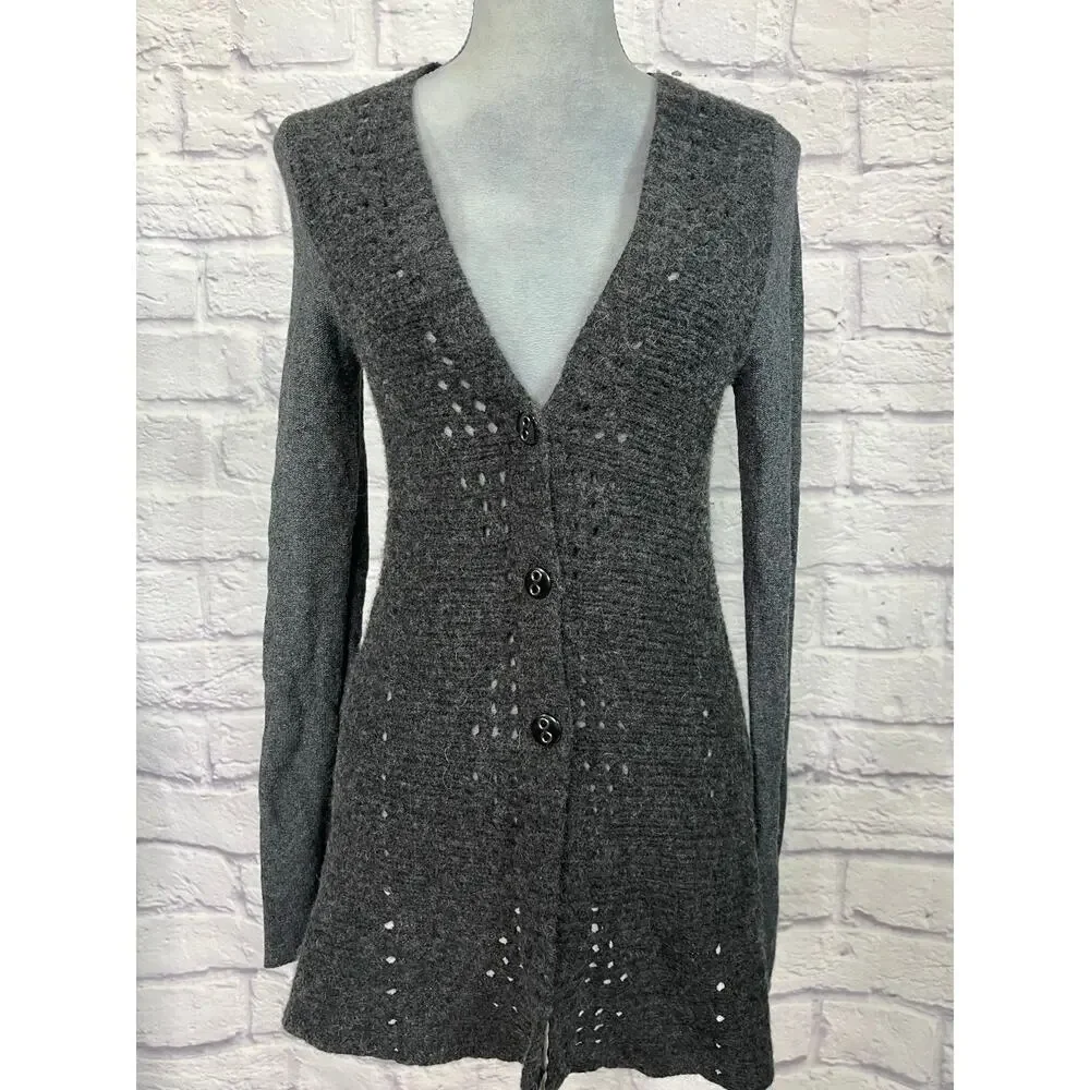 Free People Wool Blend Boho Cardigan with Applique Details in Back - Picture 2 of 9